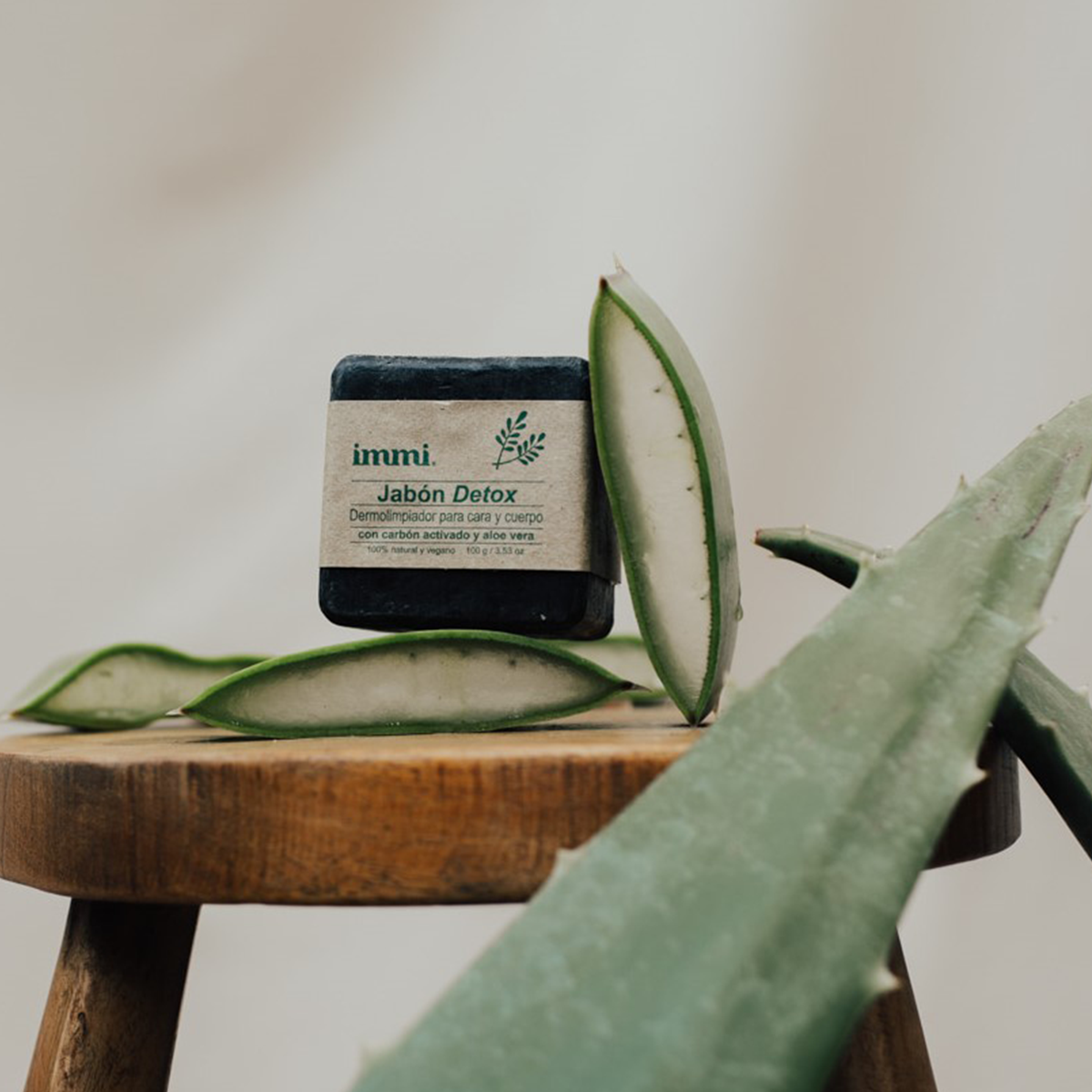 Immi Detox Soap 3.53 oz  activated charcoal face and body