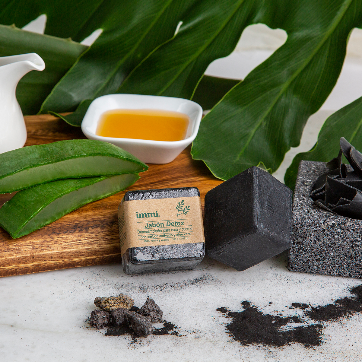 Immi Detox Soap 3.53 oz  activated charcoal face and body