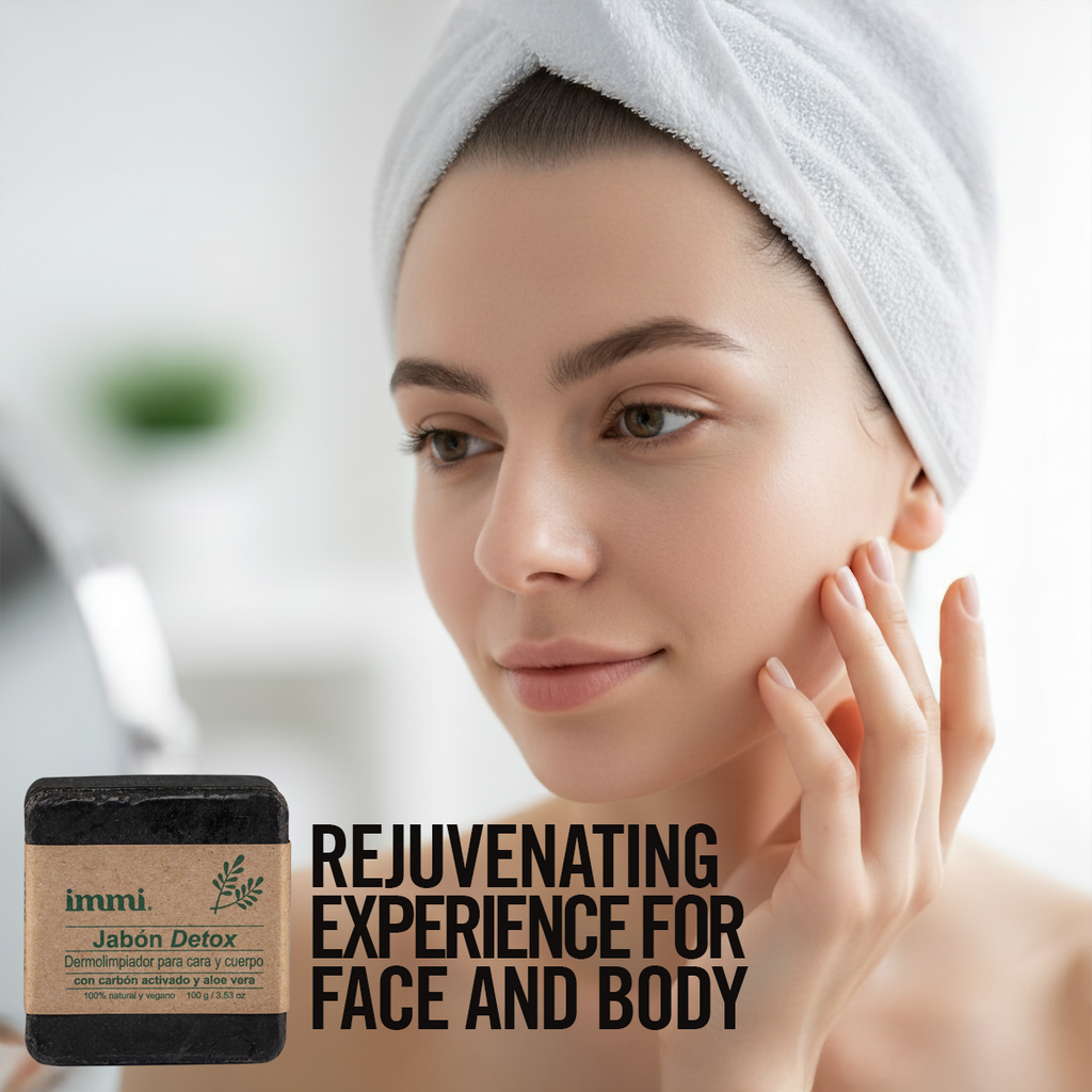 Immi Detox Soap 3.53 oz  activated charcoal face and body