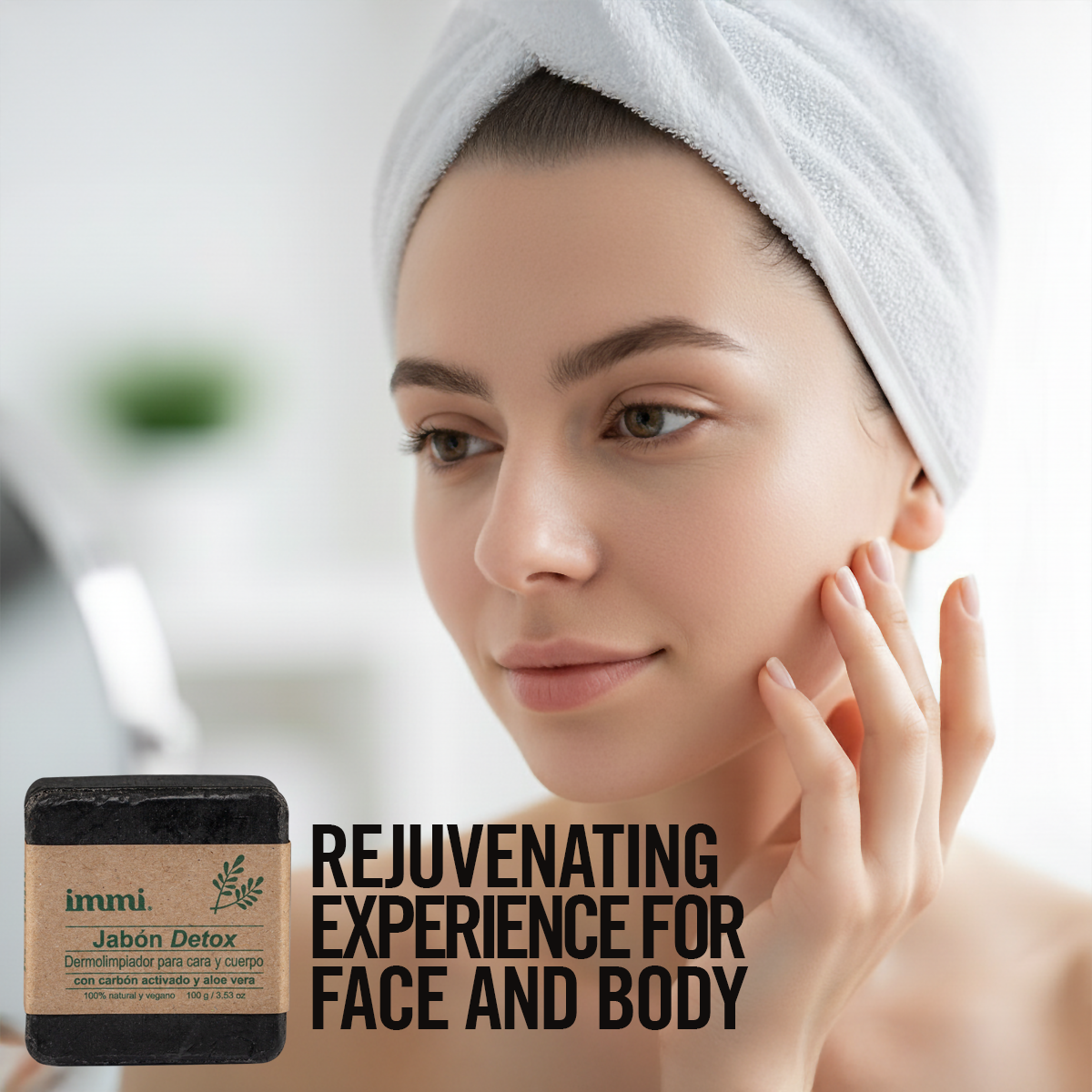 Immi Detox Soap 3.53 oz  activated charcoal face and body